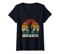 Femme Cactus Mexicain Vintage rétro Cadeau Souvenir T-Shirt avec Col en V