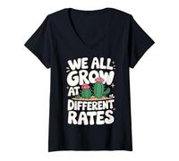 Femme Cactus Que Nous cultivons Tous à des rythmes différents T-Shirt avec Col en V