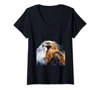 Femme Cadeau Aigle Royal Sauvage Peinture Aquarelle Artistique T-Shirt avec Col en V