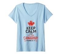 Femme Cadeau Amusant Canadien avec Inscription Keep Calm Maple Leaf Canada Pride T-Shirt avec Col en V