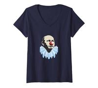 Femme Cadeau Amusant de Clown Anti-Poutine T-Shirt avec Col en V, Bleu Marine, S