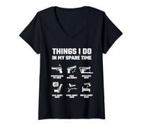 Femme Cadeau Amusant pour Amateur d'armes à feu Things I Do in My Spare Time T-Shirt avec Col en V