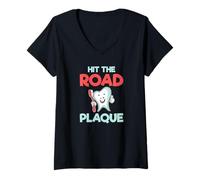 Femme Cadeau Amusant pour Dentiste - Plaque « Hit The Road » T-Shirt avec Col en V