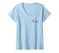 Femme Cadeau avec Monogramme cœur Initiale S T-Shirt avec Col en V