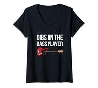 Femme Cadeau de bassiste pour la femme du bassiste Dibs on the Bass Player T-Shirt avec Col en V