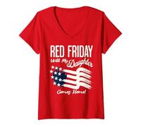 Femme Cadeau de déploiement « on Friday We Wear Red Friday for My Daughter » T-Shirt avec Col en V