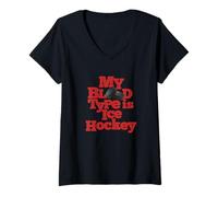 Femme Cadeau de Hockey sur Glace Groupe sanguin Sportif T-Shirt avec Col en V