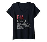 Femme Cadeau de l'aviation militaire F-14 Tomcat Fighter Jet T-Shirt avec Col en V