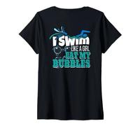 Femme Cadeau de Natation pour Filles « I Swim Like A Girl Eat My Bubbles » T-Shirt avec Col en V