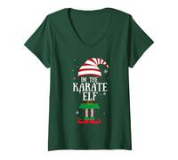 Femme Cadeau de Noël Amusant avec Inscription « I'm The Karate Elf » T-Shirt avec Col en V
