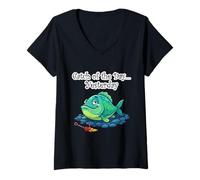 Femme Cadeau de pêche Amusant - Catch of The Day Fish T-Shirt avec Col en V