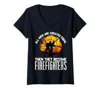 Femme Cadeau de Pompier « All Men are Equal Some Put Out Fire » T-Shirt avec Col en V
