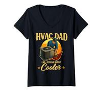 Femme Cadeau de Technicien CVC pour Les Papas comme Un Papa Ordinaire mais Refroidisseur T-Shirt avec Col en V