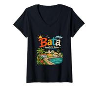 Femme Cadeau de Voyage Bata en Guinée équatoriale dessiné à la Main T-Shirt avec Col en V