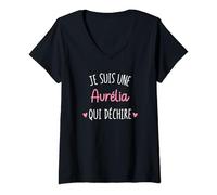 Femme Cadeau Femme Personnalisé Prénom Aurélia Qui Déchire T-Shirt avec Col en V