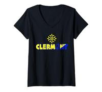 Femme Cadeau Fierté Rugby Clermont Supporter Joueur Jaune Et Bleu T-Shirt avec Col en V