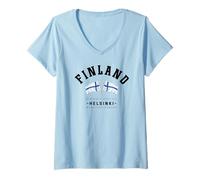 Femme Cadeau Finlande Helsinki Drapeau Finlandais République de Finlande T-Shirt avec Col en V