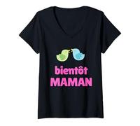 Femme Cadeau Future Mère Bientôt Maman Annonce Grossesse T-Shirt avec Col en V