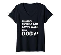 Femme Cadeau Graphique « Never a Bad Day to Walk The Dog » en Forme de cœur T-Shirt avec Col en V