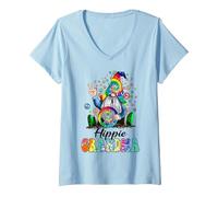 Femme Cadeau Hippie pour Grand-mère ou Grand-mère T-Shirt avec Col en V, Bleu Céleste, M