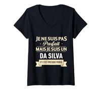 Femme Cadeau Humour Da Silva nom de Famille T-Shirt avec Col en V