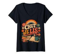 Femme Cadeau Lectrice Passionnée Lecture Chut Je Lis T-Shirt avec Col en V