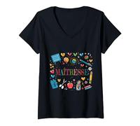 Femme Cadeau Maitresse, Cadeau Fin d’Année, Fin École, MaÎtresse T-Shirt avec Col en V