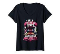 Femme Cadeau Maman Cavalière Concours Équitation CSO Stress T-Shirt avec Col en V