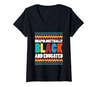 Femme Cadeau Noir et instruit Melanin Poppin Black History Month T-Shirt avec Col en V