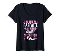 Femme Cadeau Personnalisé Prénom Claire Femme Humour Noël T-Shirt avec Col en V