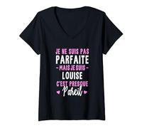 Femme Cadeau Personnalisé Prénom Louise Femme Humour Noël T-Shirt avec Col en V