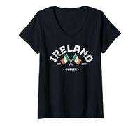 Femme Cadeau pour ami Irlande République d'Irlande National T-Shirt avec Col en V