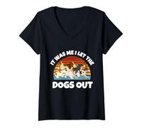 Femme Cadeau pour Amoureux des Chiens « It Was Me I Let The Dogs Out Mom Dad » T-Shirt avec Col en V