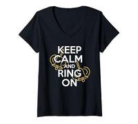 Femme Cadeau pour Chorale de Joueur Keep Calm and Ring on Handbell T-Shirt avec Col en V