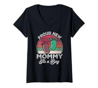 Femme Cadeau pour la fête des mères « Proud New Mommy It's A Boy » T-Shirt avec Col en V