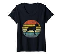 Femme Cadeau pour propriétaire de Doberman - Silhouette de Chien au Coucher du Soleil rétro T-Shirt avec Col en V