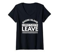 Femme Cadeau rétro Amusant Rhode Island A Great Place to Leave Sarcasme T-Shirt avec Col en V