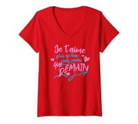 Femme Cadeau Saint Valentin Couple Je t'aime Plus qu'Hier - Mignon T-Shirt avec Col en V, Rouge, S