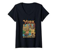 Femme Cadeau Souvenir de Voyage York Angleterre Royaume-Uni T-Shirt avec Col en V