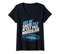 Femme Cadeau Supporter Marseille | Qui ne Saute Pas Marseillais T-Shirt avec Col en V