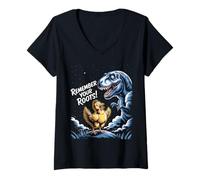 Femme Cadeau T-Rex Évolution Science Mème Dinosaures Poules T-Shirt avec Col en V
