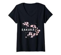 Femme Cadeau Vintage Sakura Cherry Blossom Art Japonais T-Shirt avec Col en V