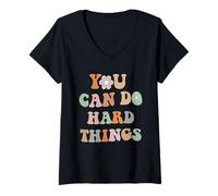 Femme Cadeau « You Can Do Hard Things » T-Shirt avec Col en V