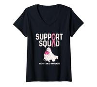 Femme Cadeaux de Sensibilisation au Cancer du Sein fantôme avec Fleurs de Soutien T-Shirt avec Col en V