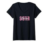 Femme Cadeaux « I Love My Sister » T-Shirt avec Col en V