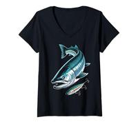 Femme Cadeaux Pêcheur Truite Saumon Rivière Mer Leurres T-Shirt avec Col en V