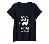 Femme Cadeaux pour Golden Retriever Maman Amoureux des chiens T-Shirt avec Col en V