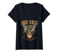 Femme Cadeaux pour Le 100e Jour de Deer pour Les 100 Jours d'école pour Les élèves et Les Enseignants T-Shirt avec Col en V