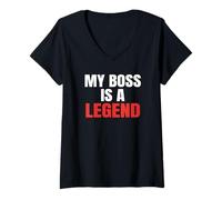 Femme Cadeaux pour Mon Patron - Cadeau Amusant « My Boss is a Legend » T-Shirt avec Col en V