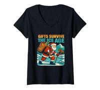 Femme Cadeaux Survive The Ice Age Glacial Santa Xmas T-Shirt avec Col en V